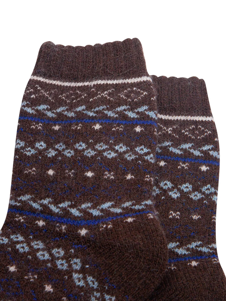 Fair Isle Patterned Wool Socks / Brown Blue