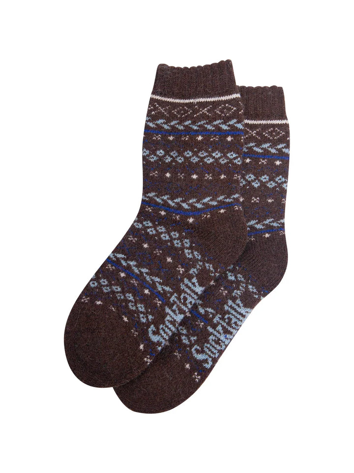 Fair Isle Patterned Wool Socks / Brown Blue