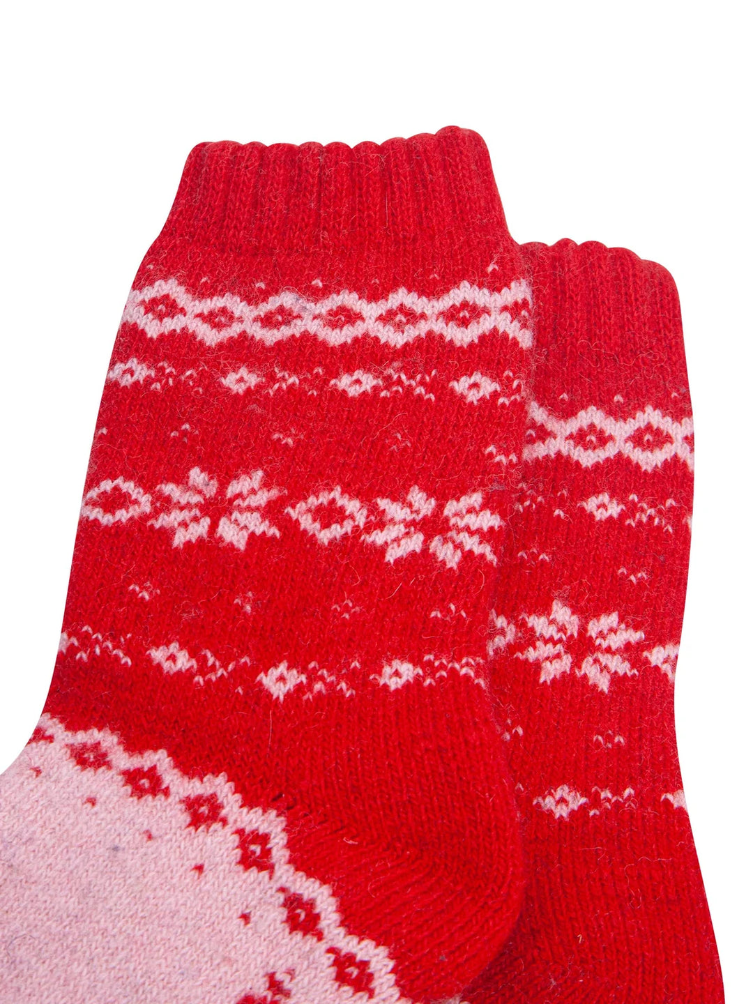 Nordic Fair Isle Patterned Wool Socks / Red Pink