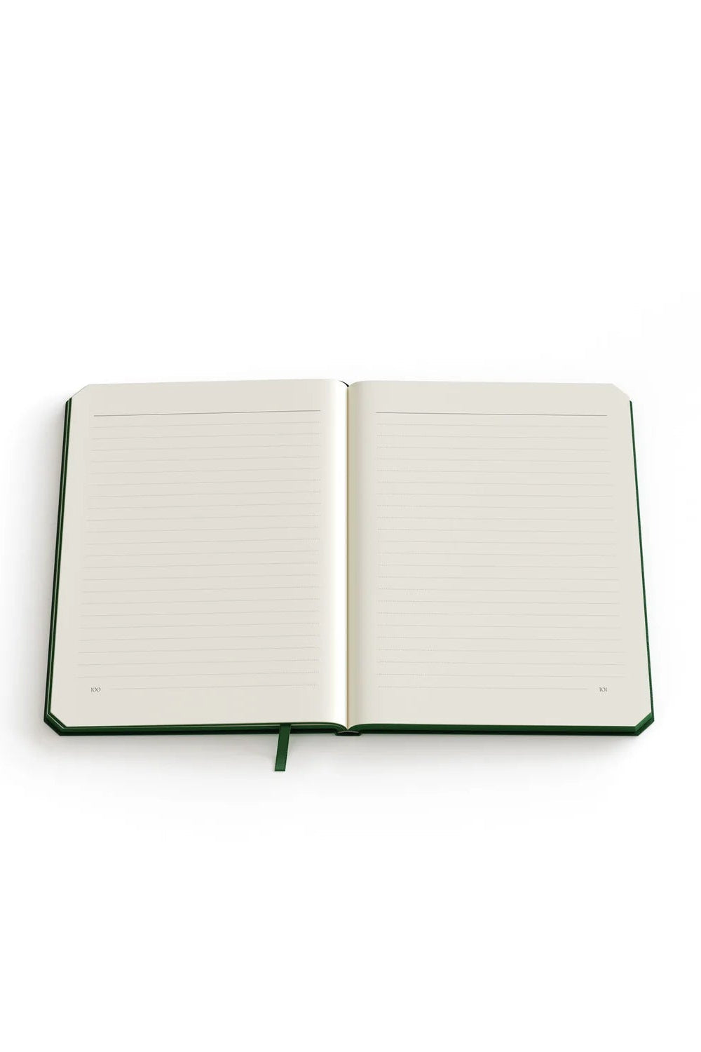 Open notebook with lined pages on a white background