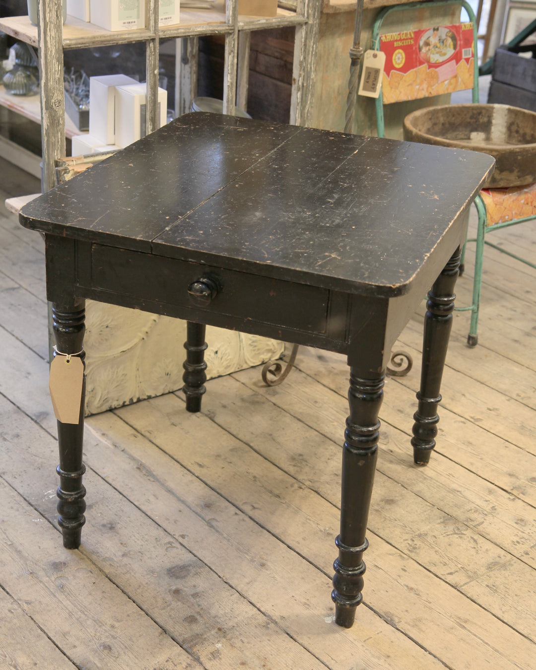 vintage wooden table with black painted finish