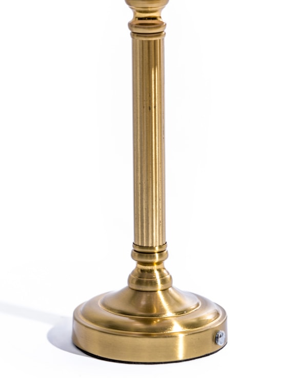 Ribbed Brass Rechargeable Table Lamp with Oatmeal Shade