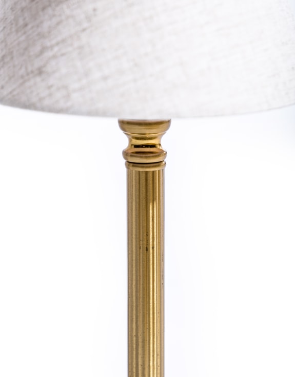 Ribbed Brass Rechargeable Table Lamp with Oatmeal Shade