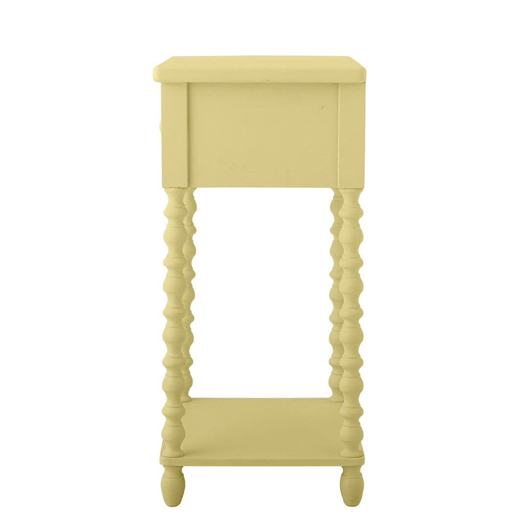 Yellow side table with spiral legs on a white background