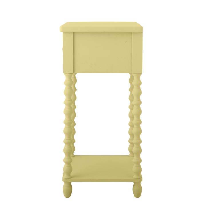 Yellow side table with spiral legs on a white background