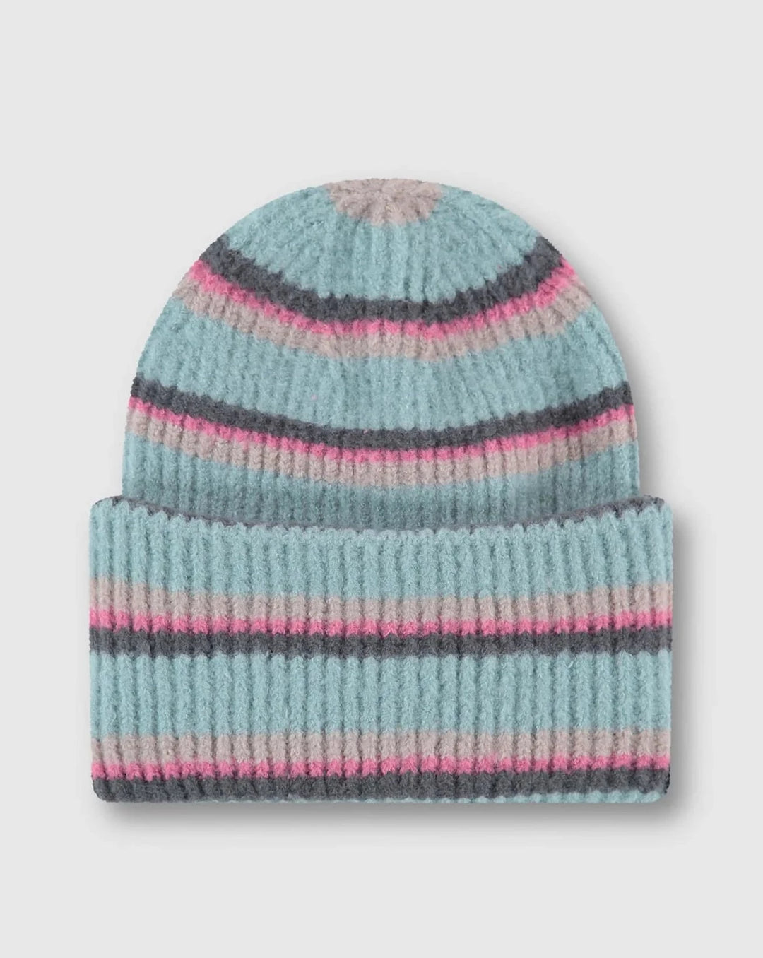 rino and pelle alura striped pastel beanie blue haze pink and grey