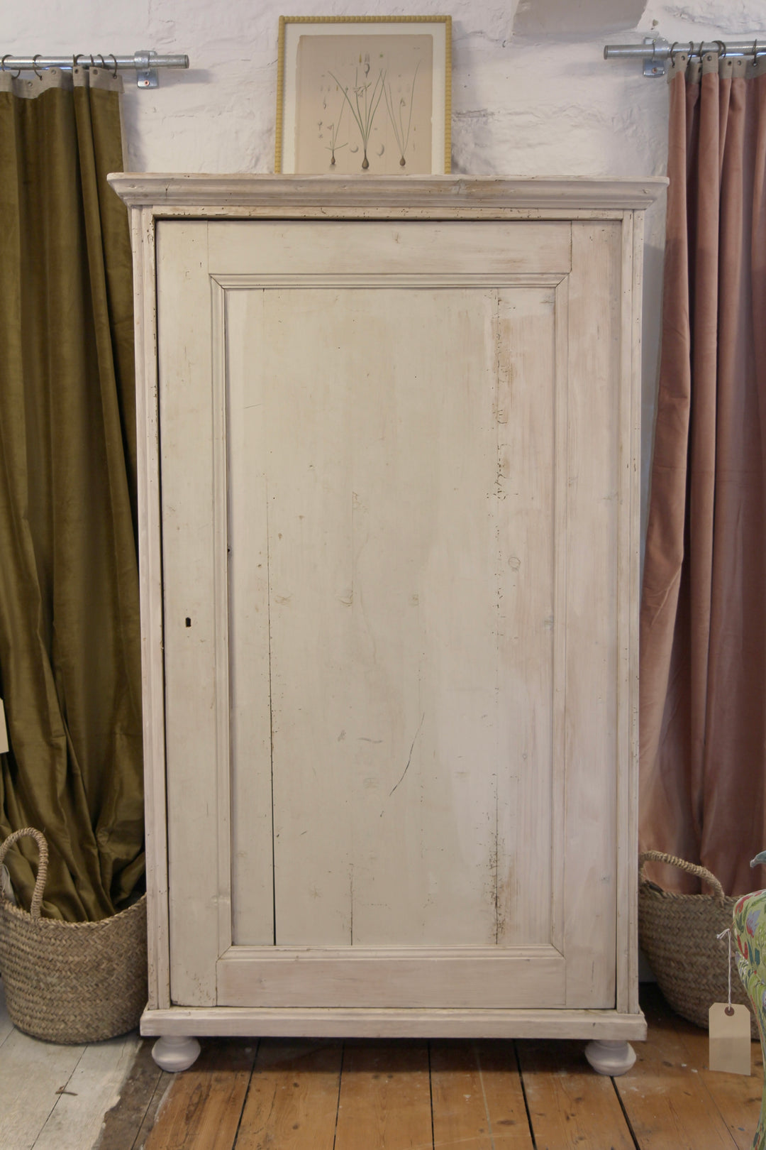 vintage single wardrobe or cupboard in rustic painted finish