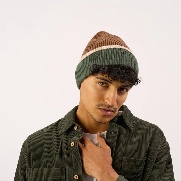 Wool Hat / Brown, Green And Beige