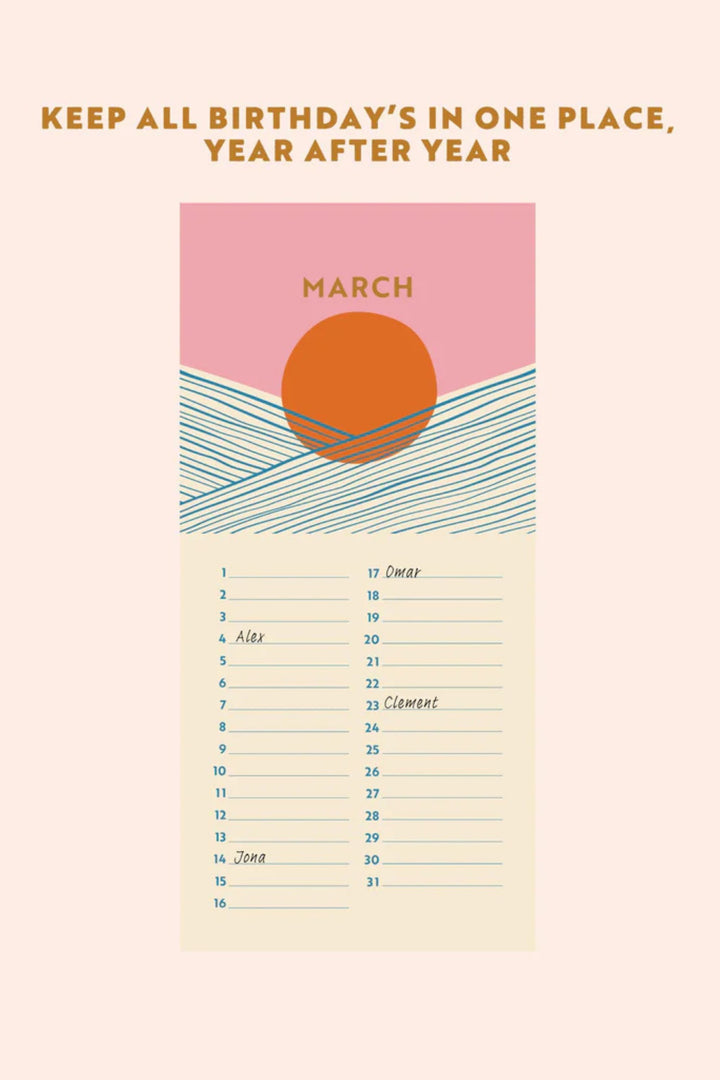 Undated Birthday Calendar / Tidal Waves