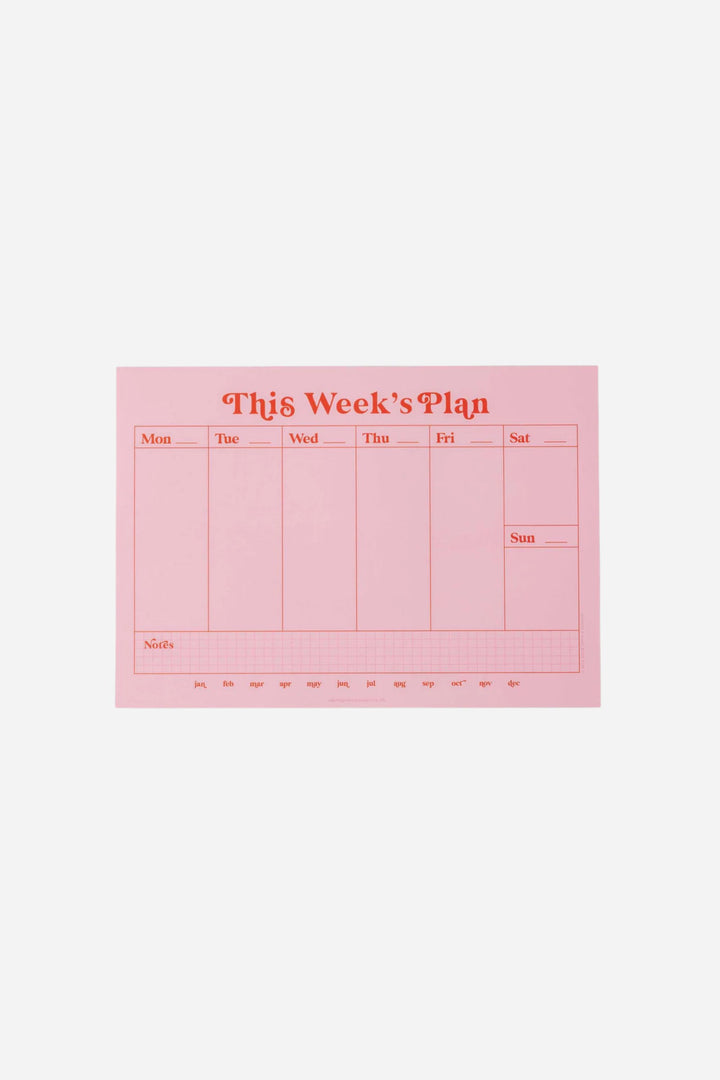 Pink weekly planner sheet with 'This Week's Plan' text on a white background