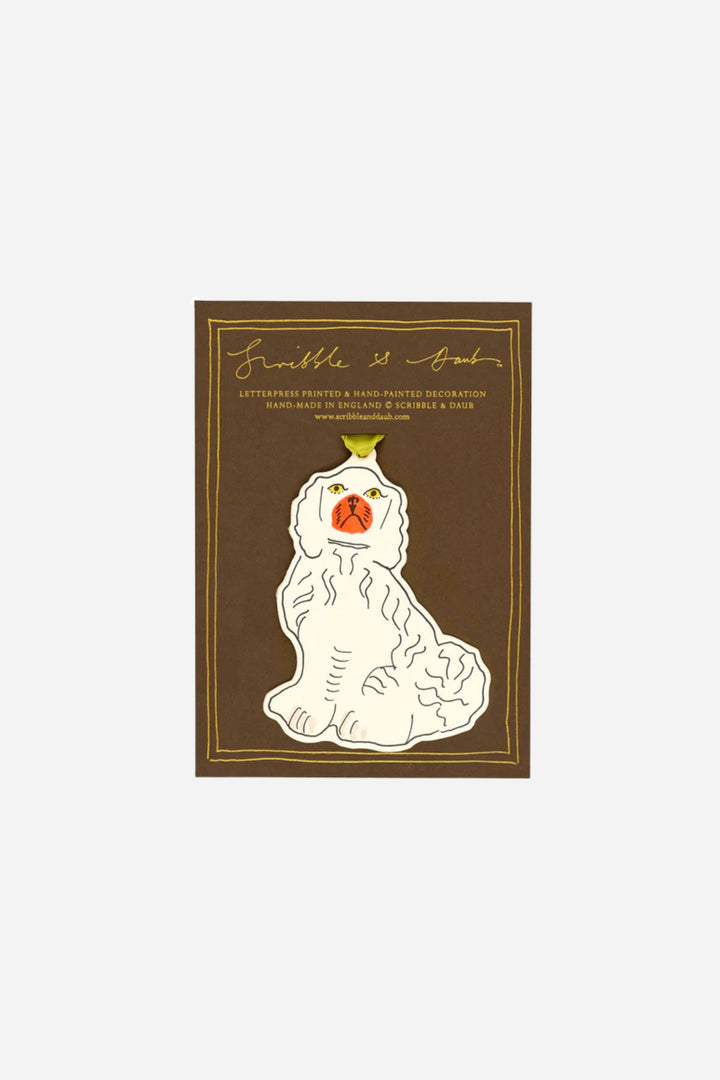 Product packaging with a dog illustration and text on a white background