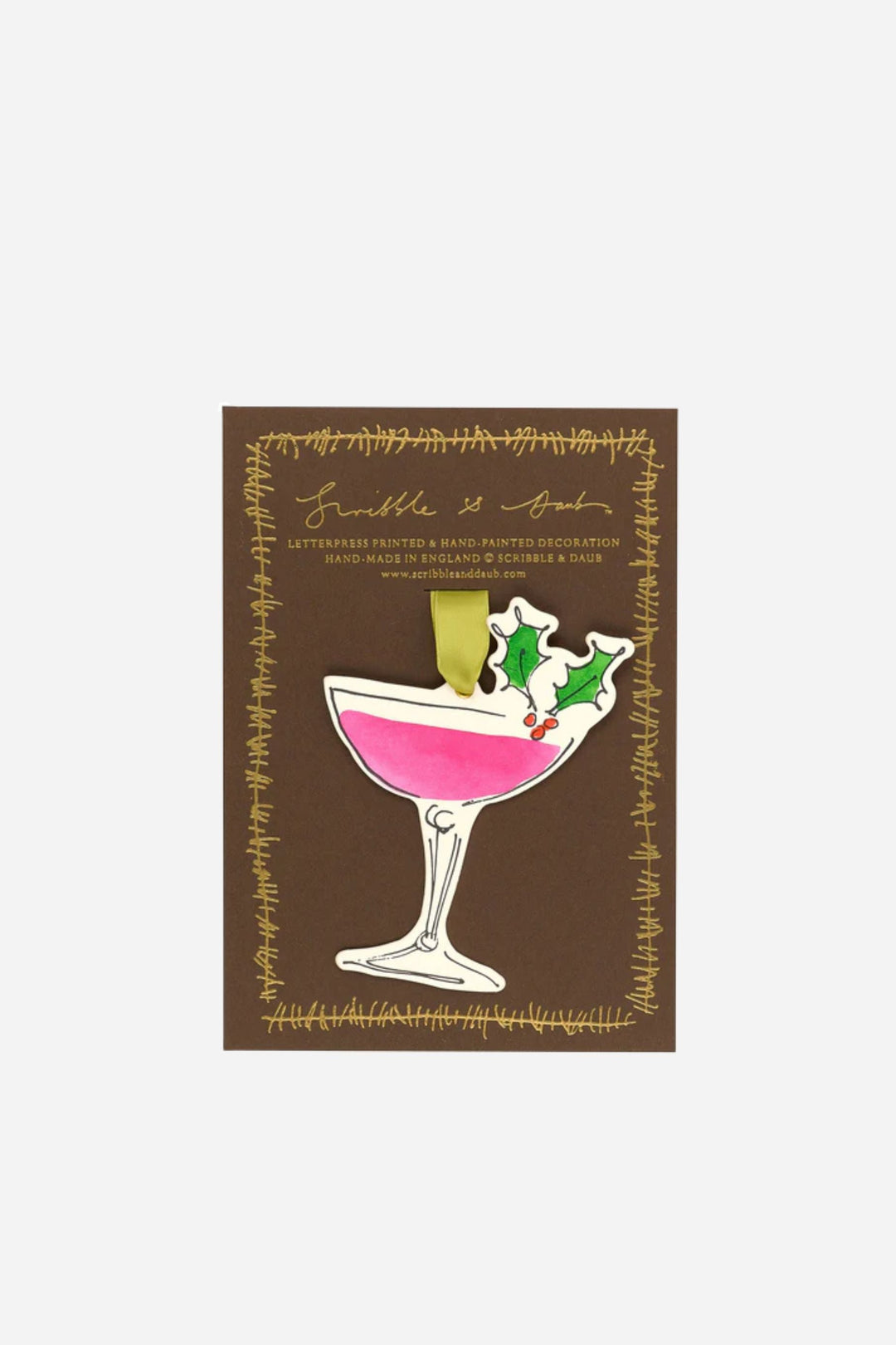 Greeting card with a pink cocktail illustration on a brown background