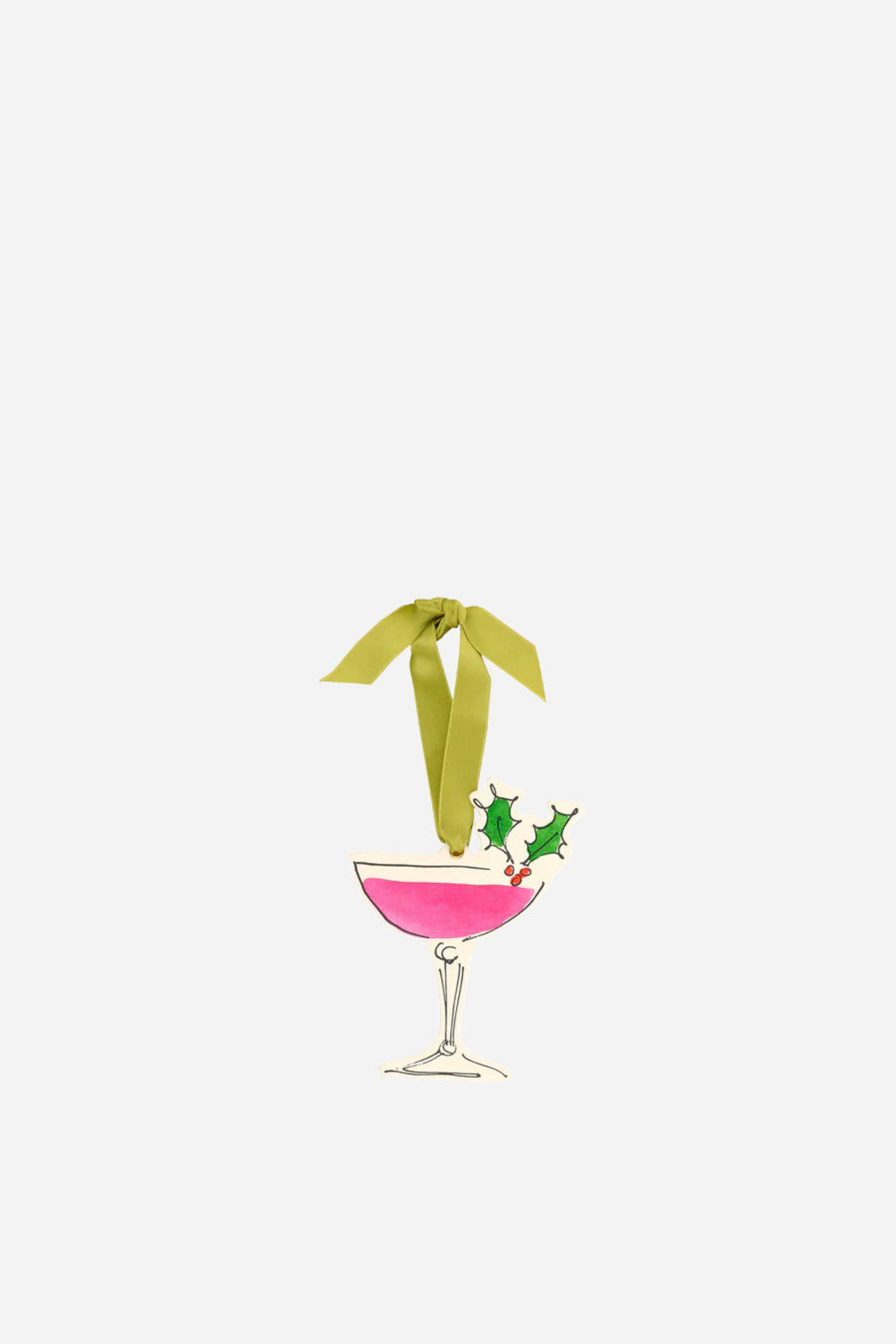 Illustration of a pink cocktail with a leaf and a small plant on a white background