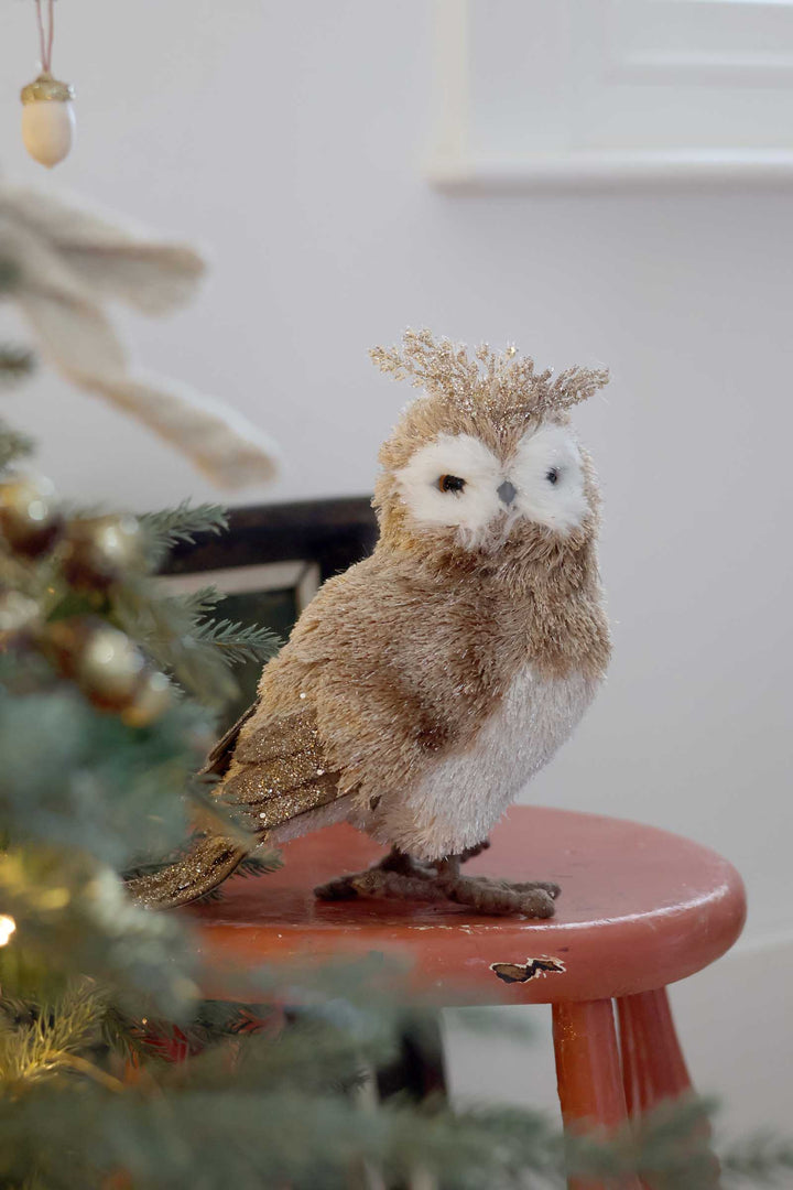 Bristle Owl Natural/Gold Twigs 25cm