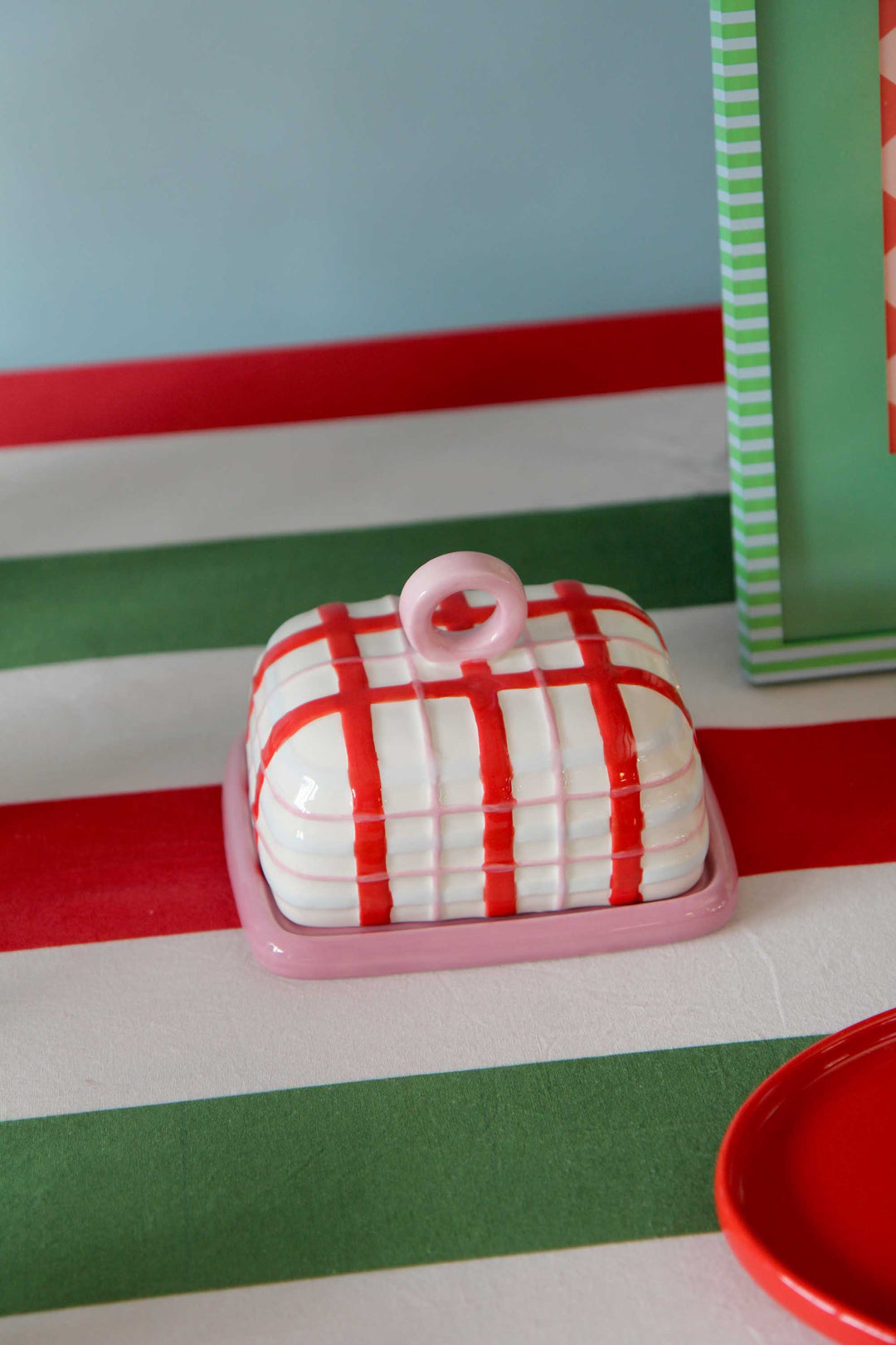 Butter Dish / Plaid Pink