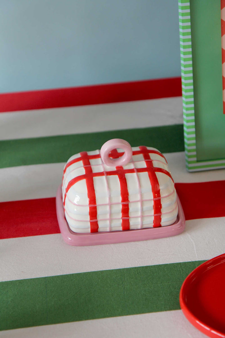 Butter Dish / Plaid Pink