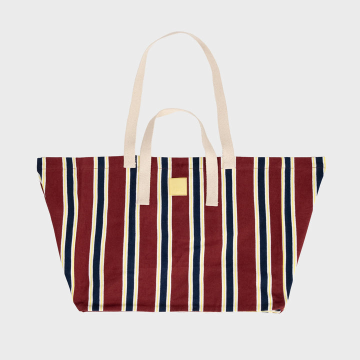Shopping Bag / Bordeaux, Blue And Yellow Striped