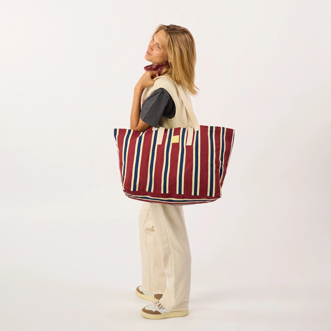 Shopping Bag / Bordeaux, Blue And Yellow Striped
