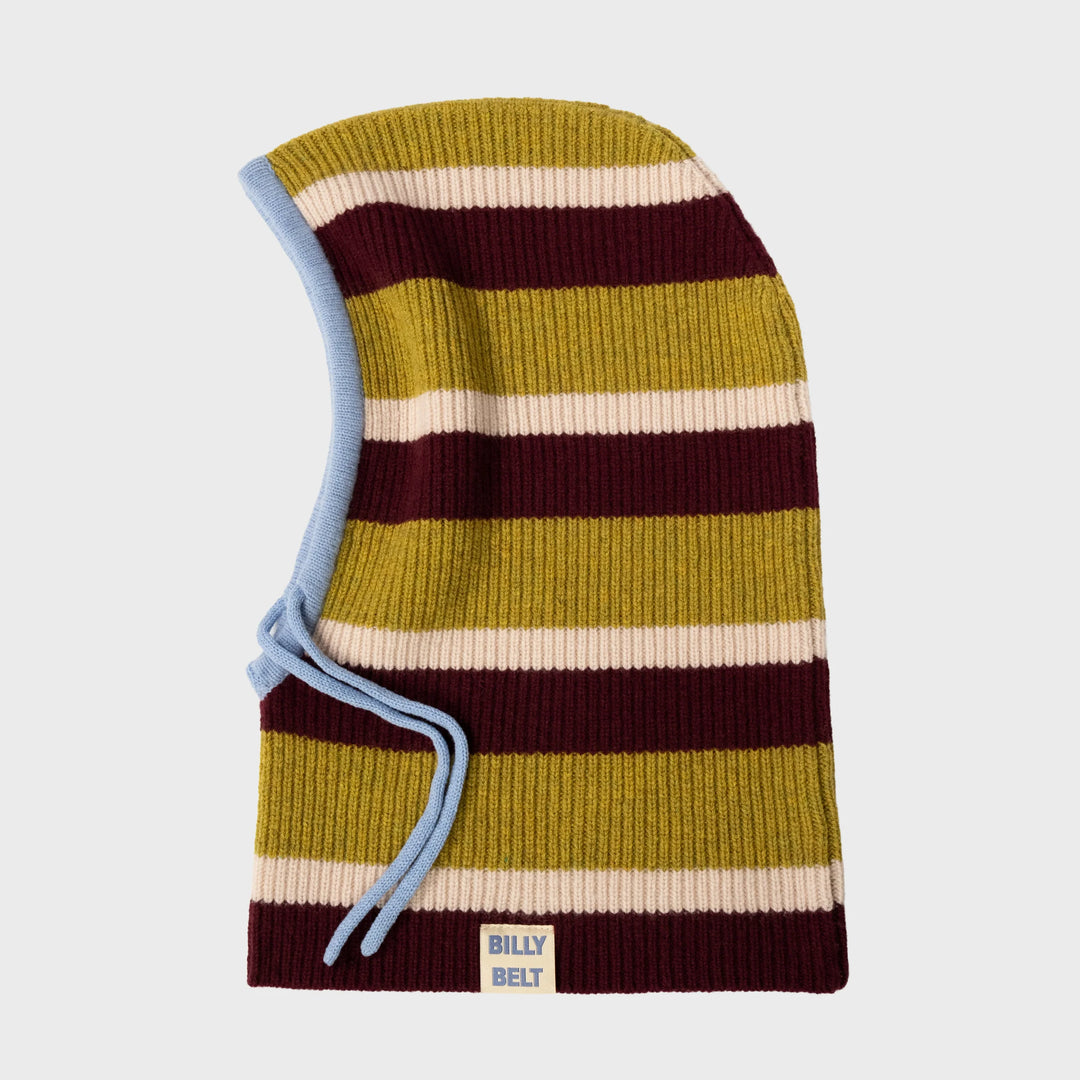 Wool Balaclava / Olive &amp; Red Wine Striped