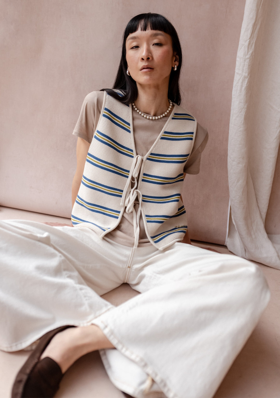 cream and navy stripe knitted vest