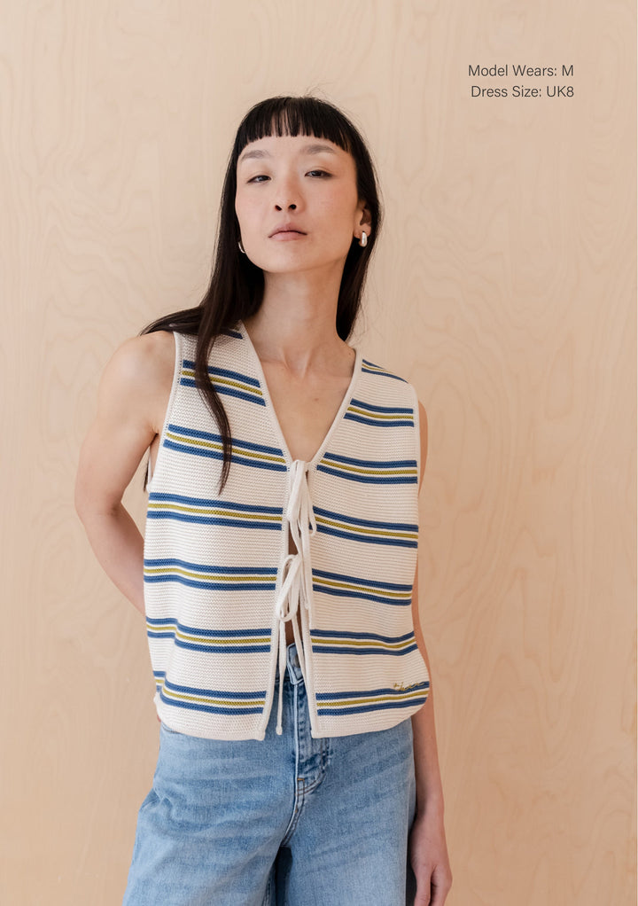 cream and navy stripe knitted vest