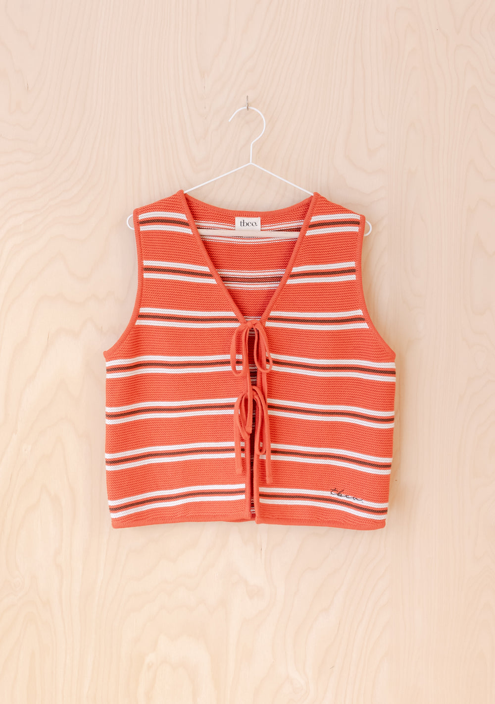 red knit stripe vest