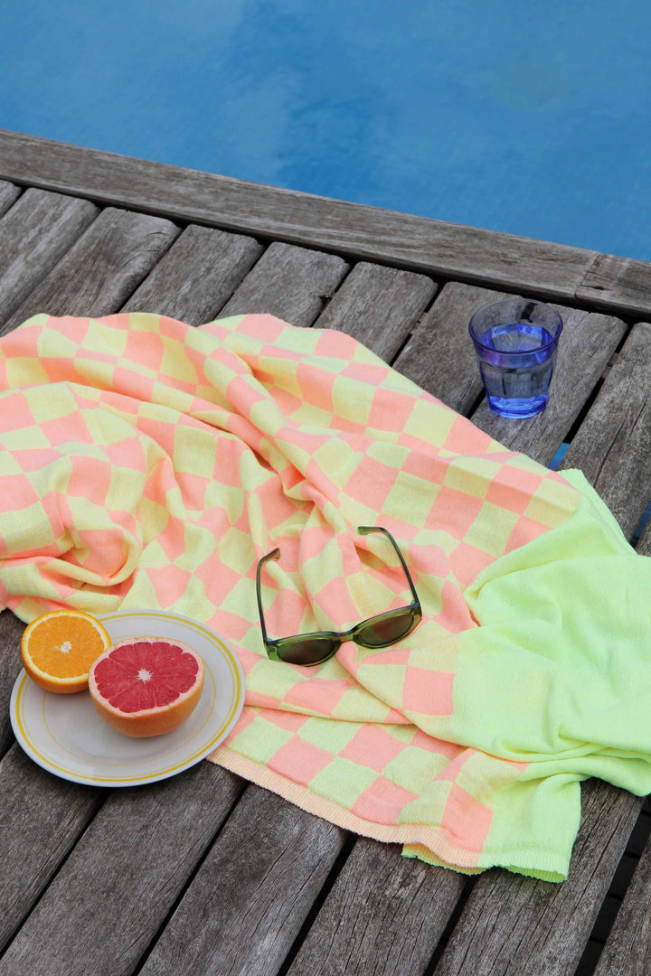Check Turkish Towel / Neon Pink and Yellow