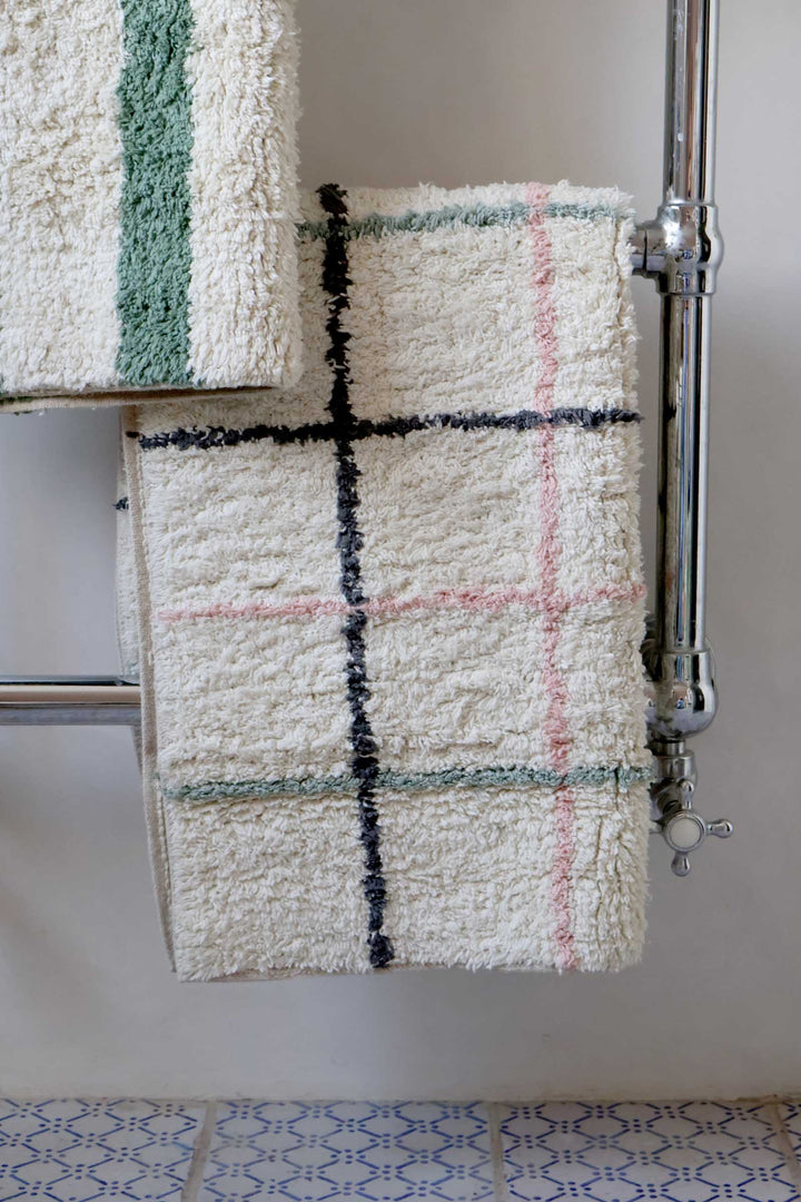 Checked Tufted Bathmat 60x90cm / Pink Lt.Blue Grey 1