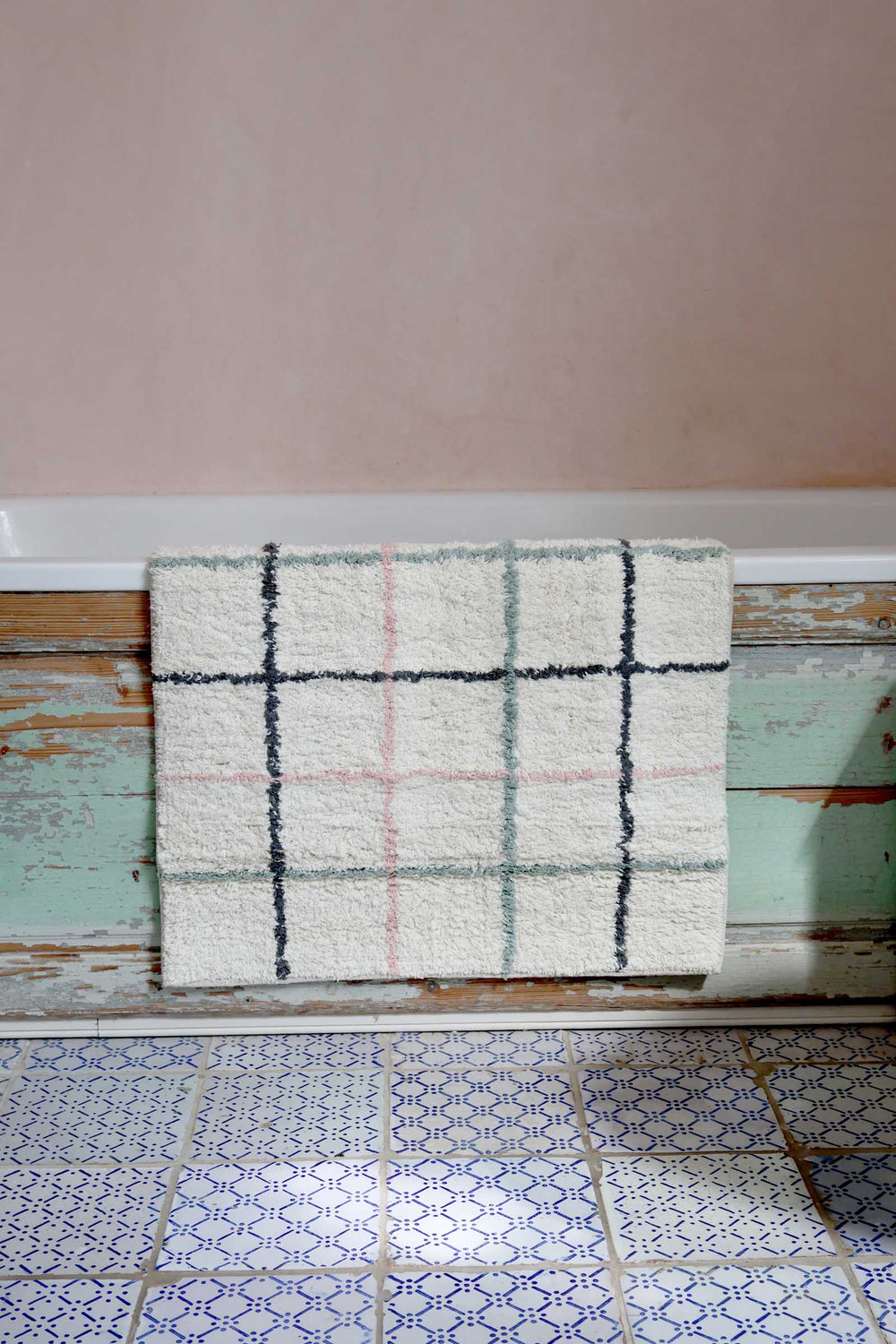 Checked Tufted Bathmat 60x90cm / Pink Lt.Blue Grey