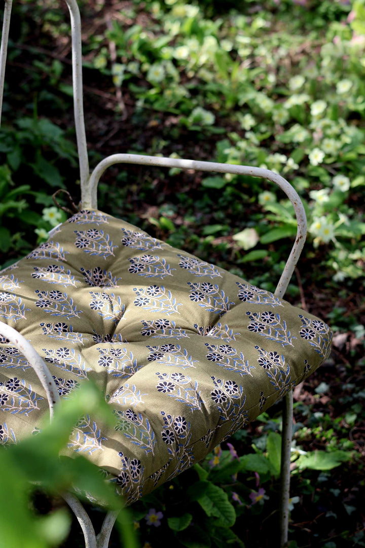 Cotton Chair Pad 45x45cm / Olive Nude Blue