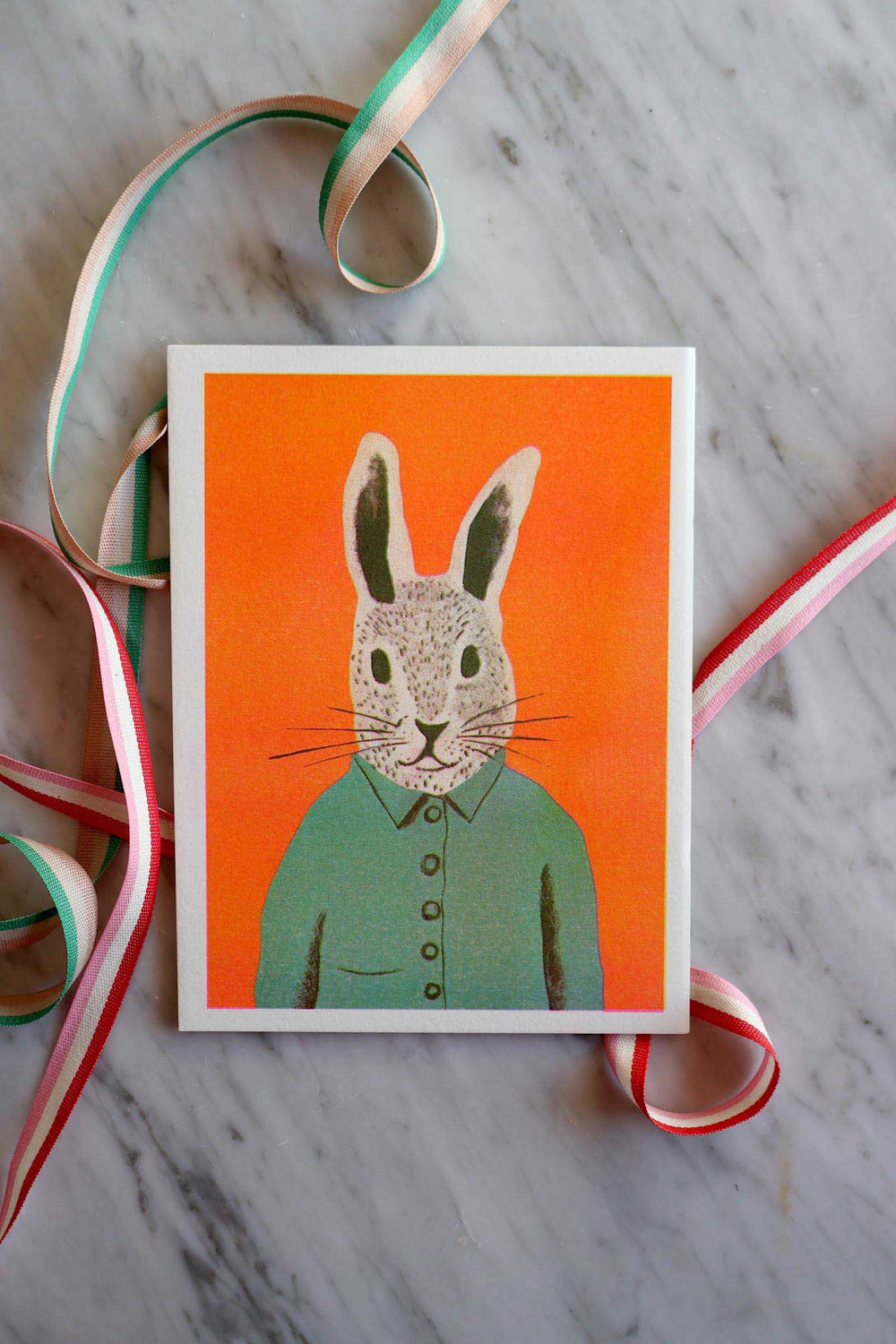 Cute Neon Rabbit Riso Print 8×6″