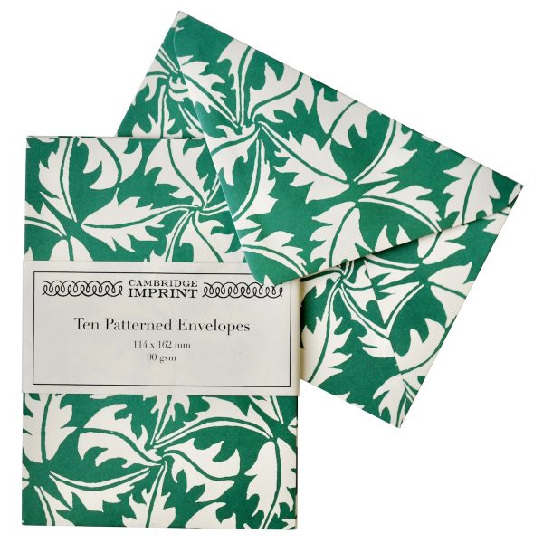 Packet of Ten Patterned Envelopes Dandelion Bottle Green