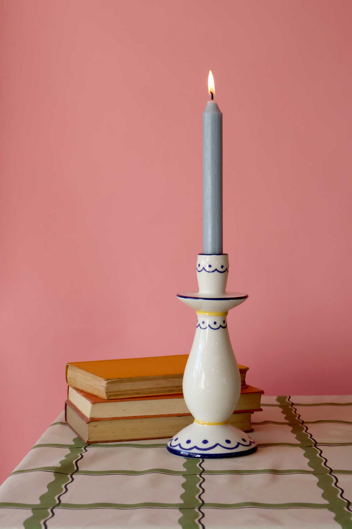 Dinner Candle Holder Blue and Yellow Pattern