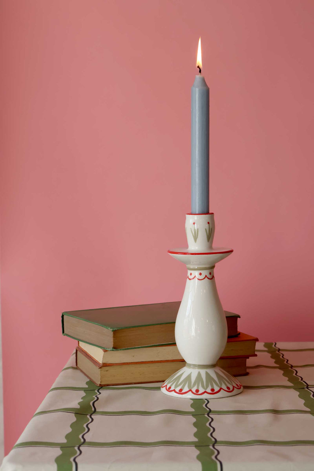 Dinner Candle Holder Red and Green Pattern