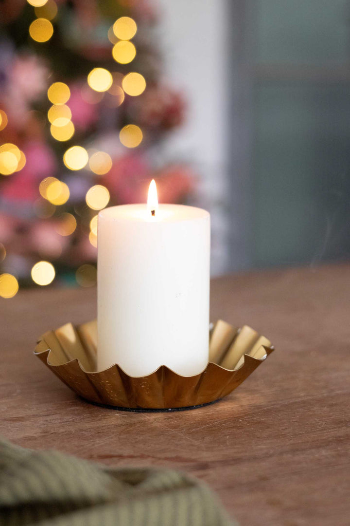 Enamel Pillar Candle Holder / Gold