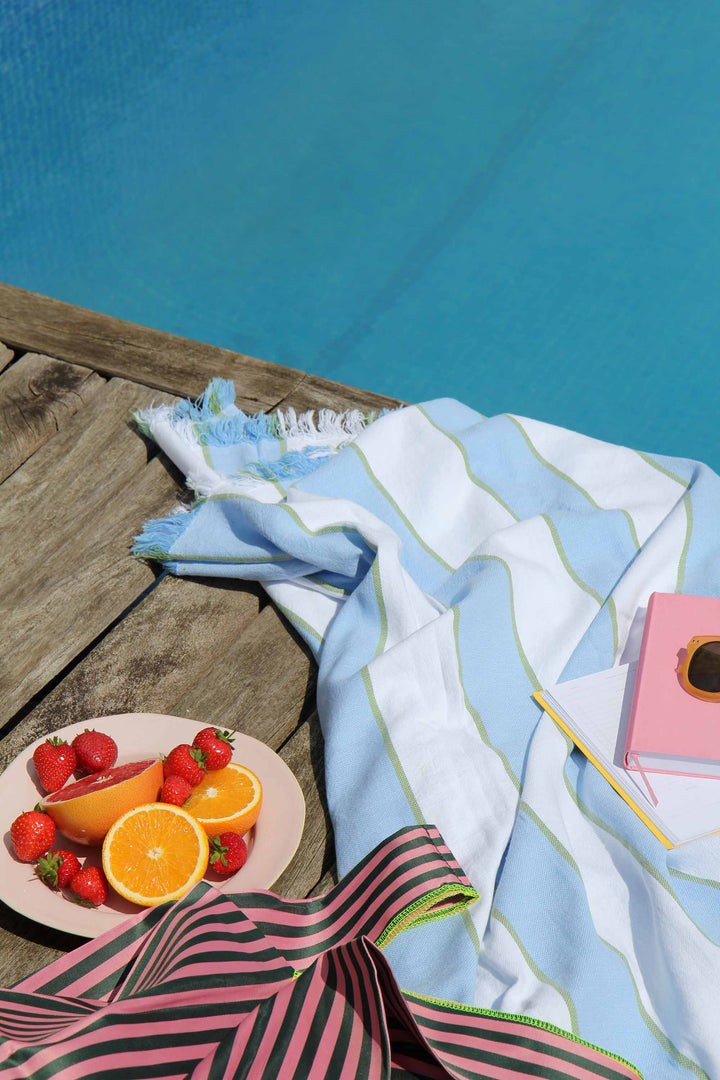 Fresco Turkish Towel / Blue Green Stripe