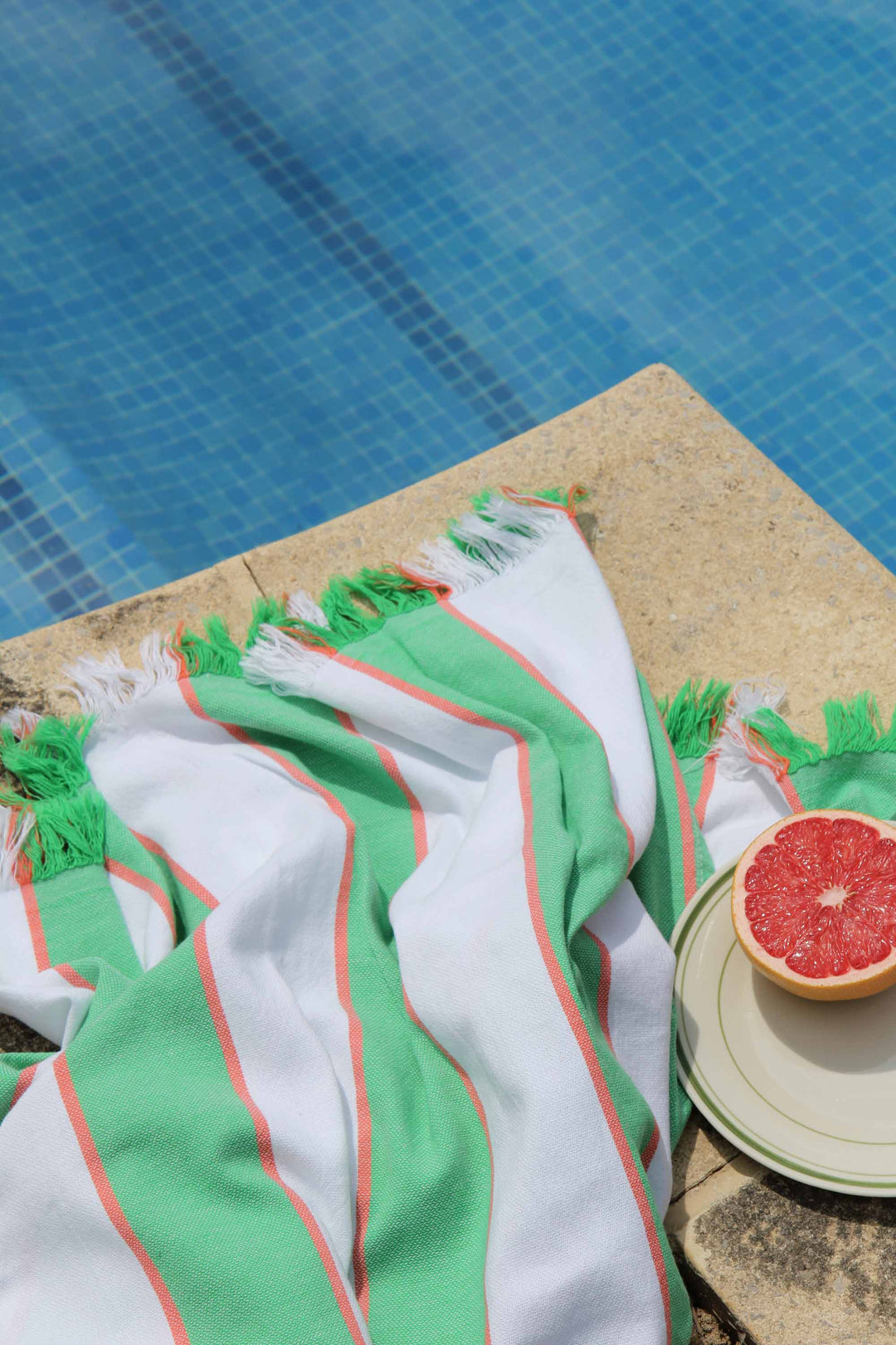 Fresco Turkish Towel / Green Coral Stripe