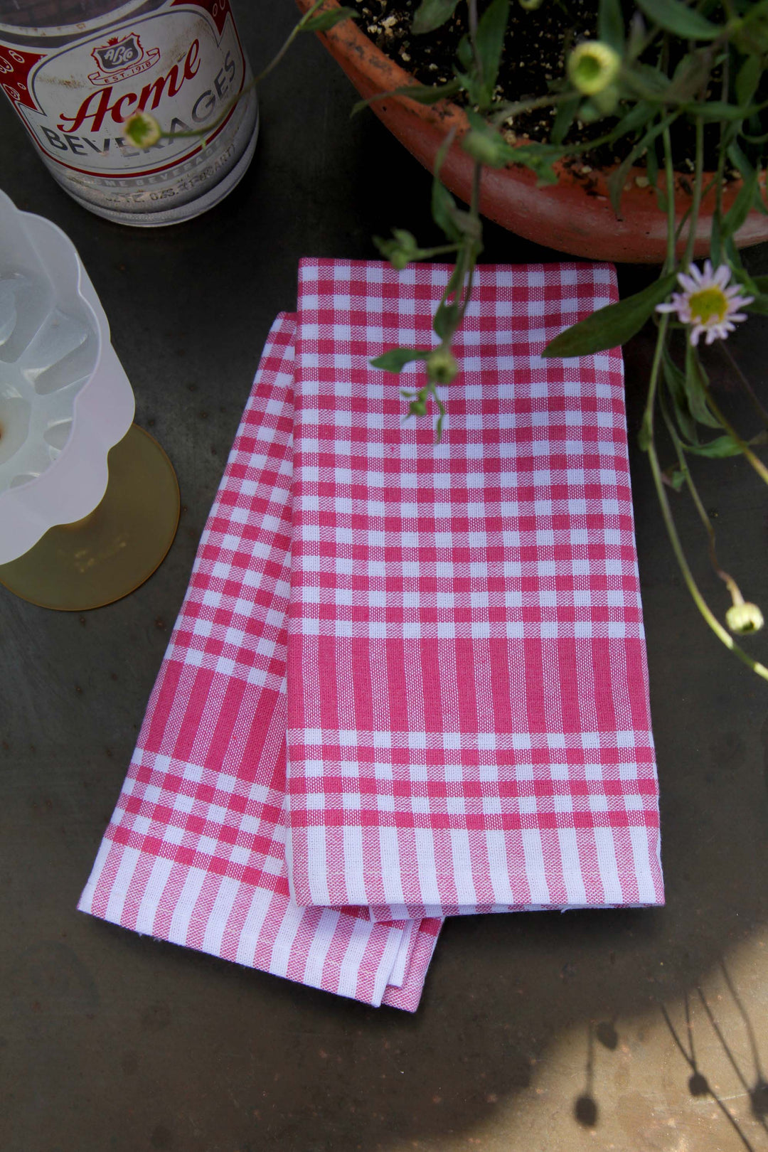 raspberry pink gingham t-towels