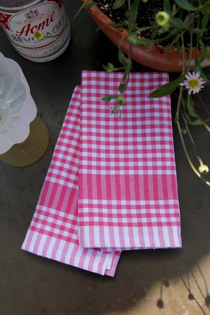 raspberry pink gingham t-towels