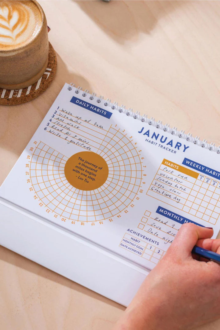 Habit tracker January on table