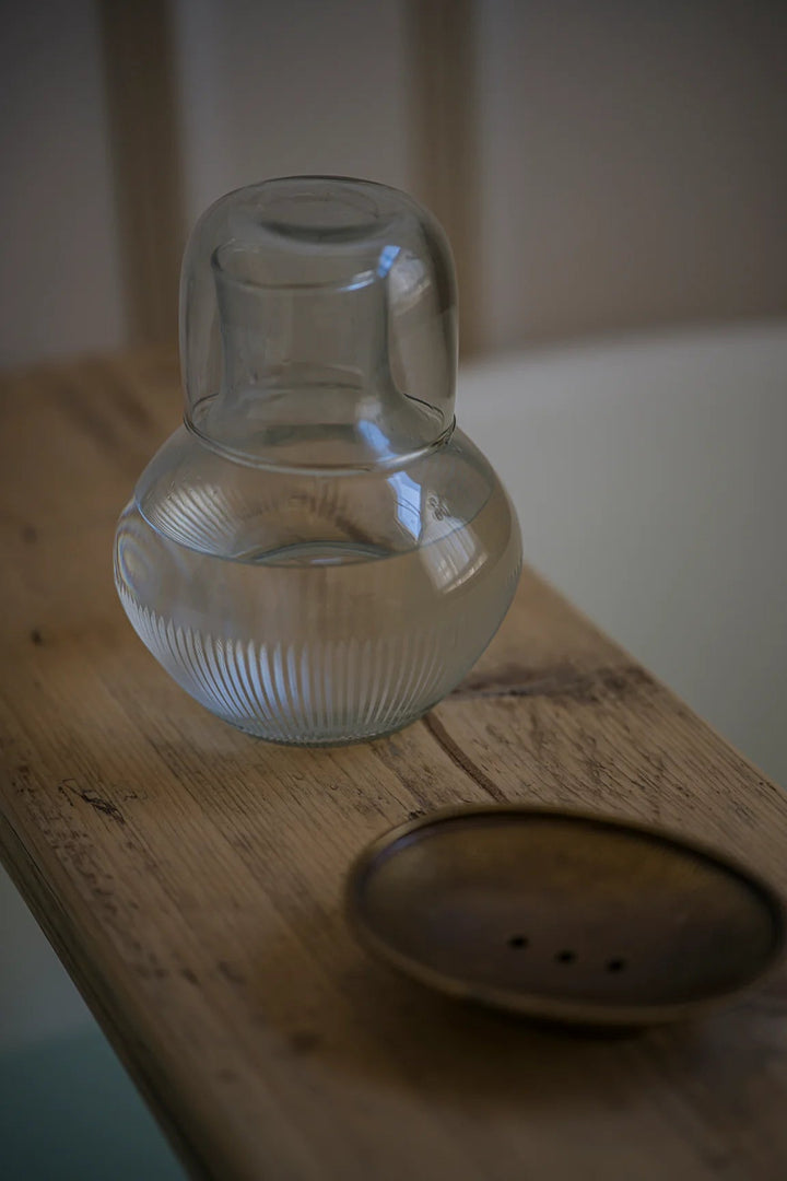 Handblown Carafe and Glass Set / Reeded