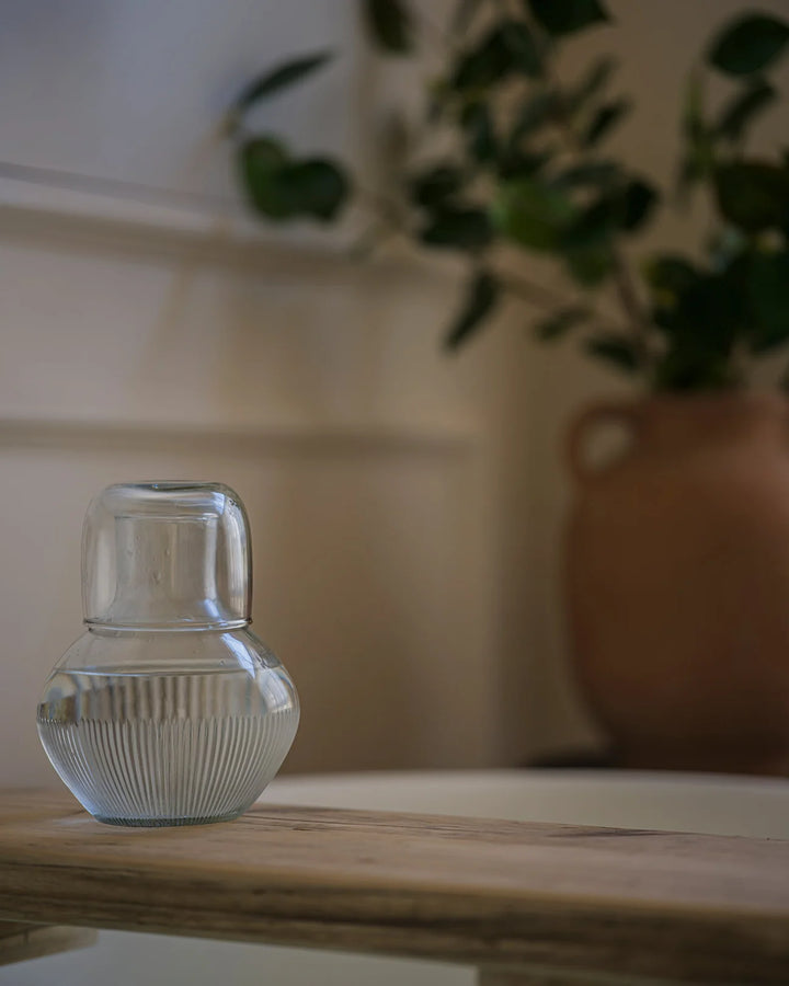 Handblown Carafe and Glass Set / Reeded