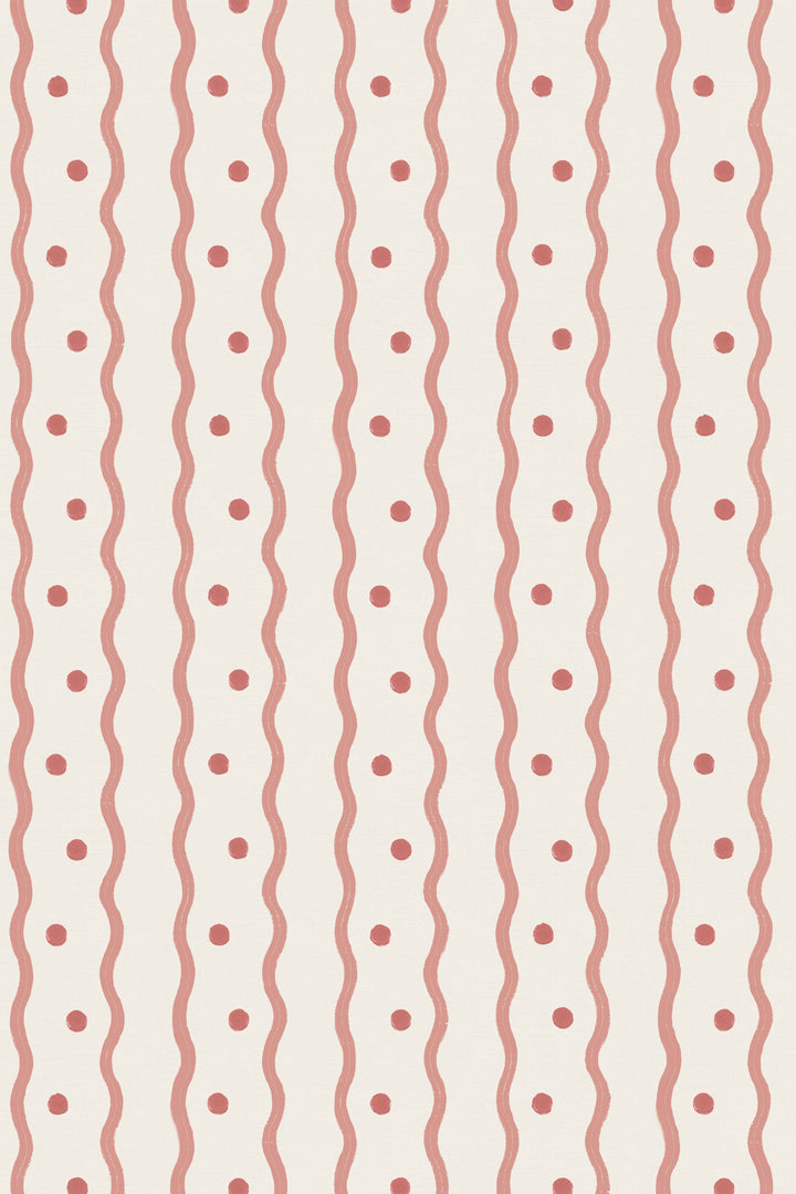 wavy stripe and spot wallpaper in rosy posy pink