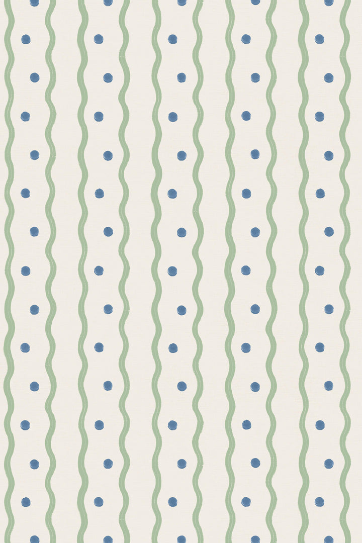 honefleur wavy stripe and spot wallpaper in peapod green and blue by domestic science home