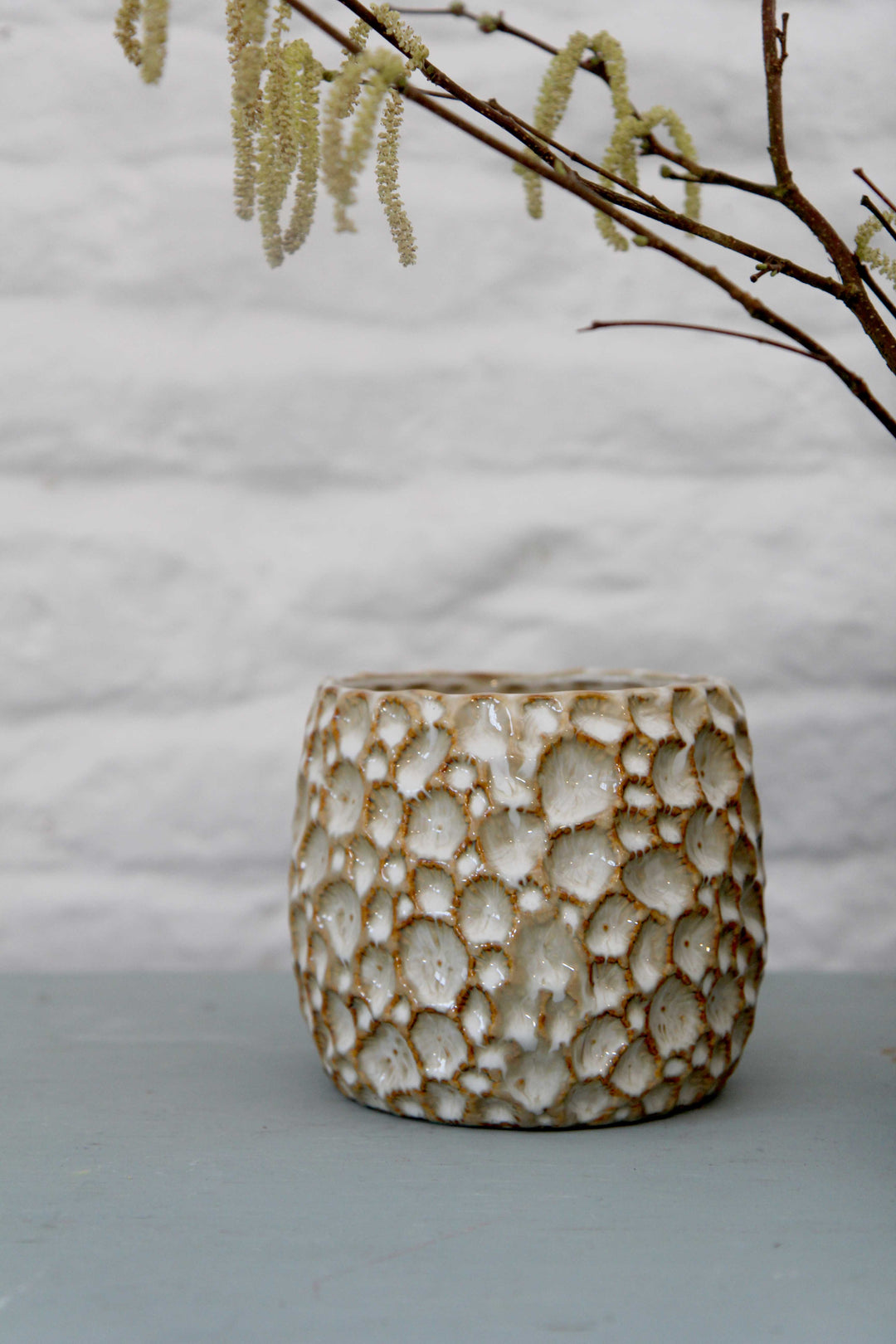 Natural Stoneware Crater Pot Cover / Lrg