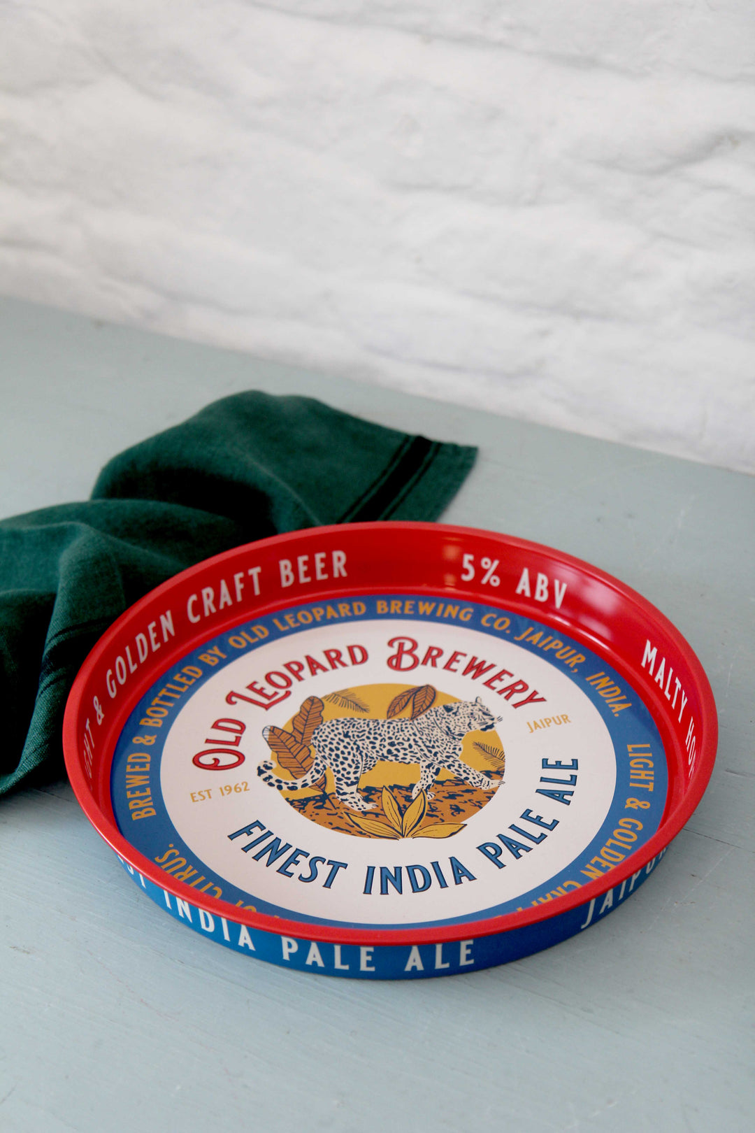 Round Metal Serving Tray /  Old Leopard Brewery