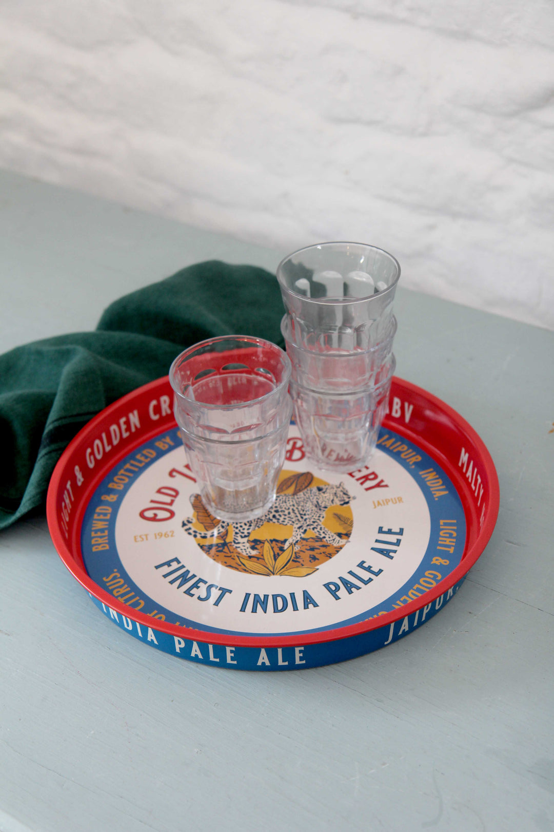 Round Metal Serving Tray /  Old Leopard Brewery