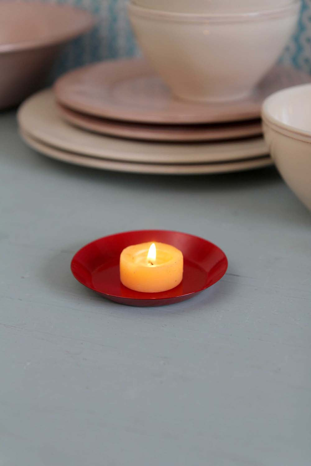 Red Enamel Candle Tray