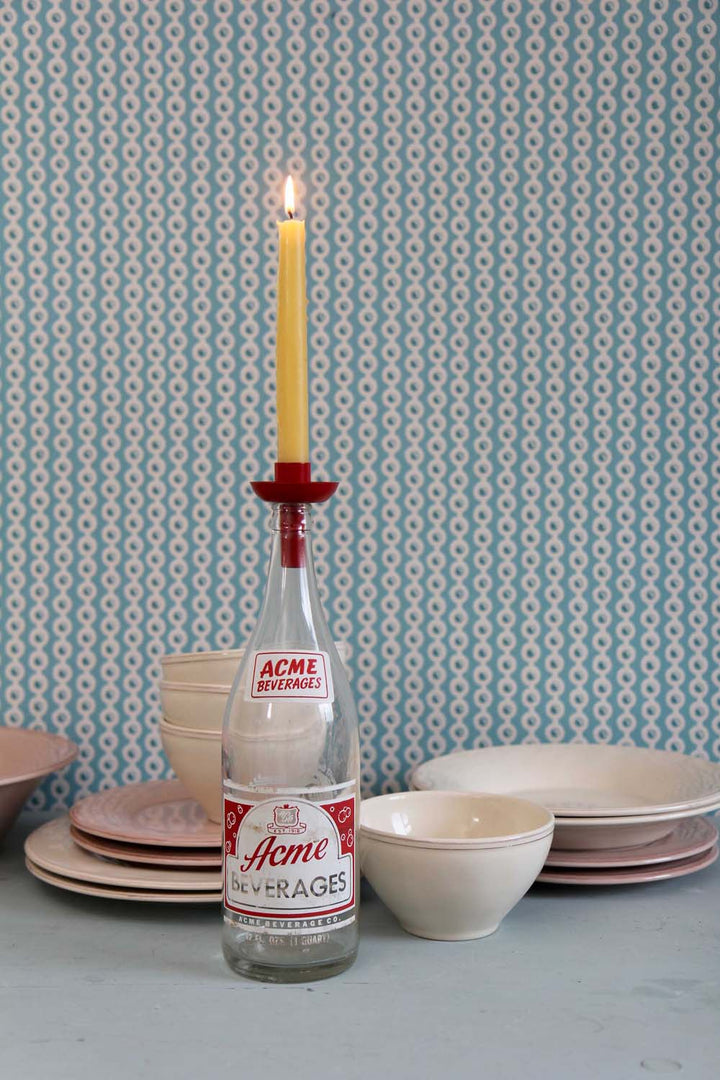 Red Enamel Bottle Candle Holder