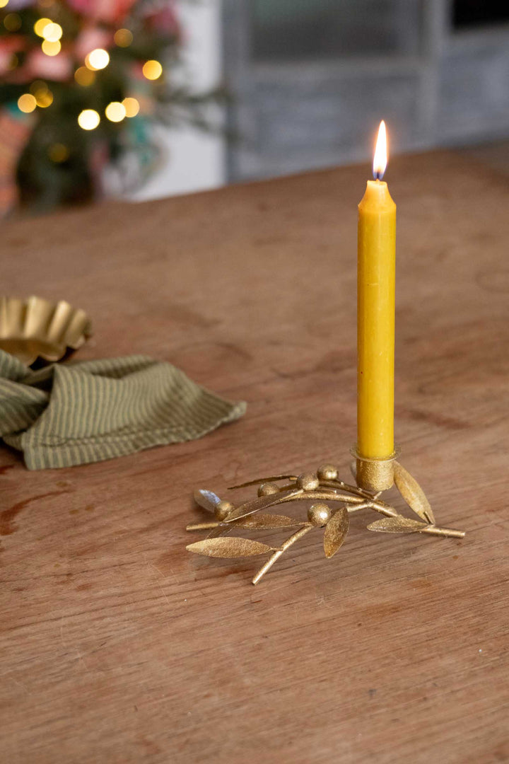 Antique Gold Sprig &amp; Berries Candlestick